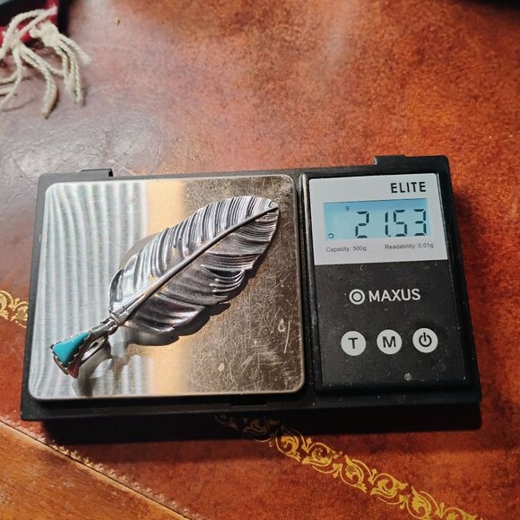 Fritz Casuse Carolyn Pollack Sterling Silver Turquoise Prayer Feather Pendant - Picture 10 of 10